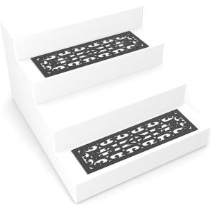 imagePure Garden NonSlip Stair Mats with Traction Control Grip Heavy Duty Rubber Tread Ornate Design For IndoorOutdoor Use Set of 2 Black Mat Pads