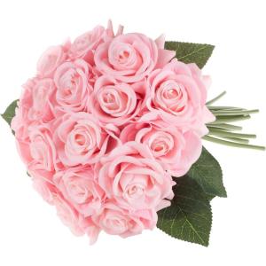 imagePure Garden Rose Artificial Flowers  18Pc Real Touch 115Inch Fake Flower Set with Stems for Home Decor Wedding or BridalBaby Showers CoralPink