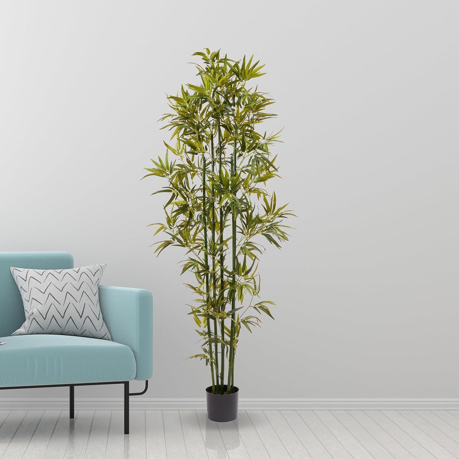 imageArtificial Bamboo Tree  6FT Fake Plant with Adjustable Leaves and Pot  Faux Plants Indoor for Home Restaurant or Office Dcor by Pure GardenGreen Trunk
