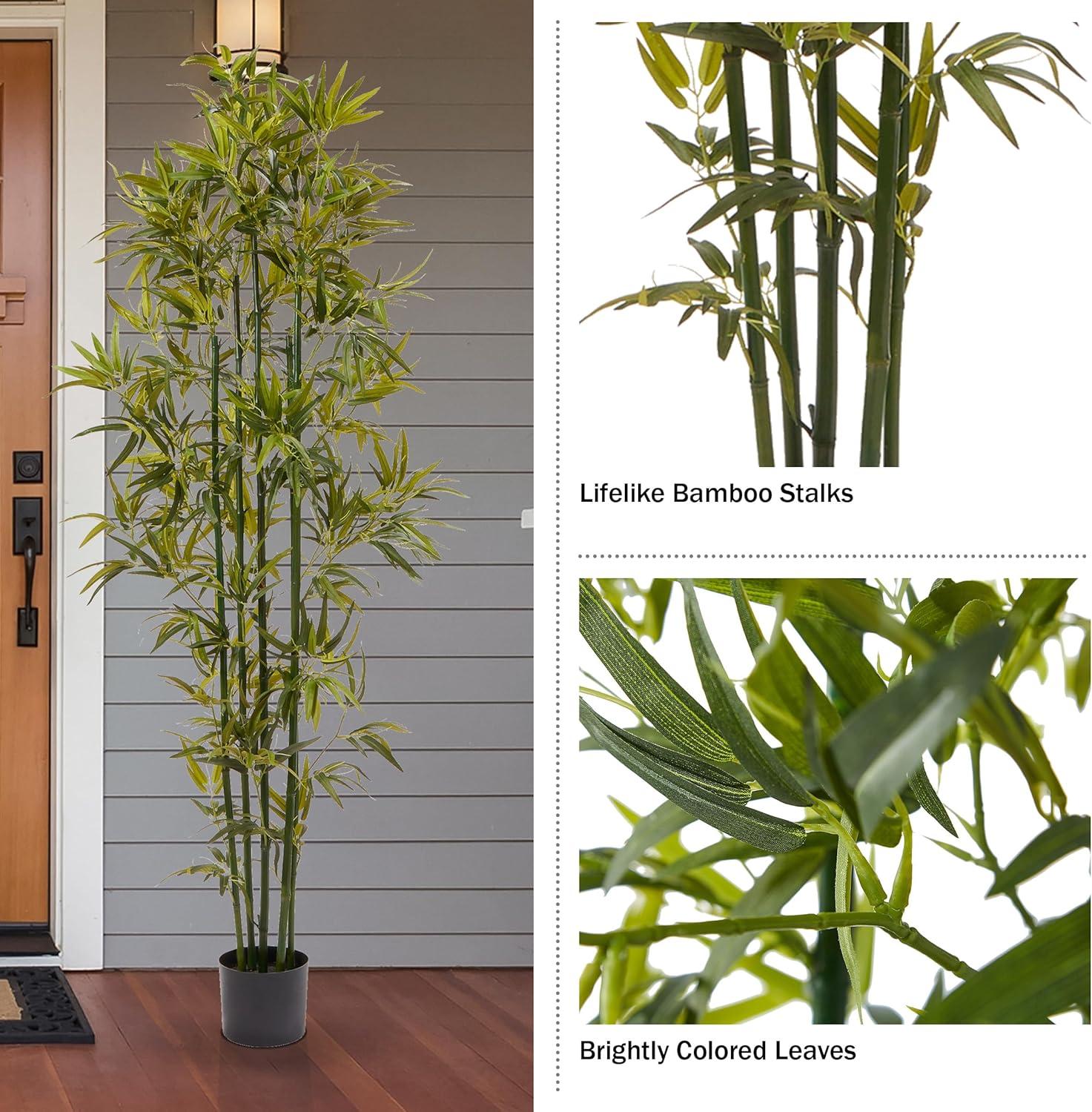 imageArtificial Bamboo Tree  6FT Fake Plant with Adjustable Leaves and Pot  Faux Plants Indoor for Home Restaurant or Office Dcor by Pure GardenGreen Trunk