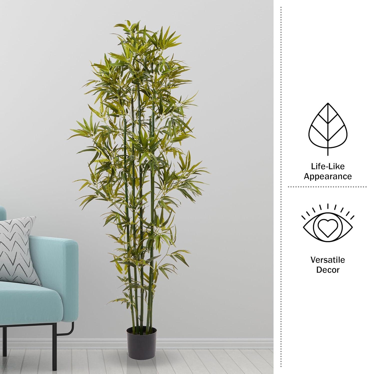 imageArtificial Bamboo Tree  6FT Fake Plant with Adjustable Leaves and Pot  Faux Plants Indoor for Home Restaurant or Office Dcor by Pure GardenGreen Trunk