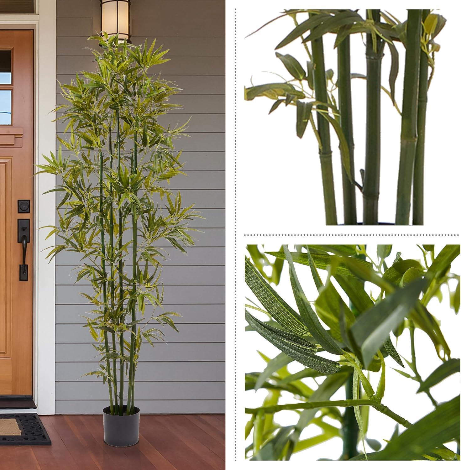 imageArtificial Bamboo Tree  6FT Fake Plant with Adjustable Leaves and Pot  Faux Plants Indoor for Home Restaurant or Office Dcor by Pure GardenGreen Trunk