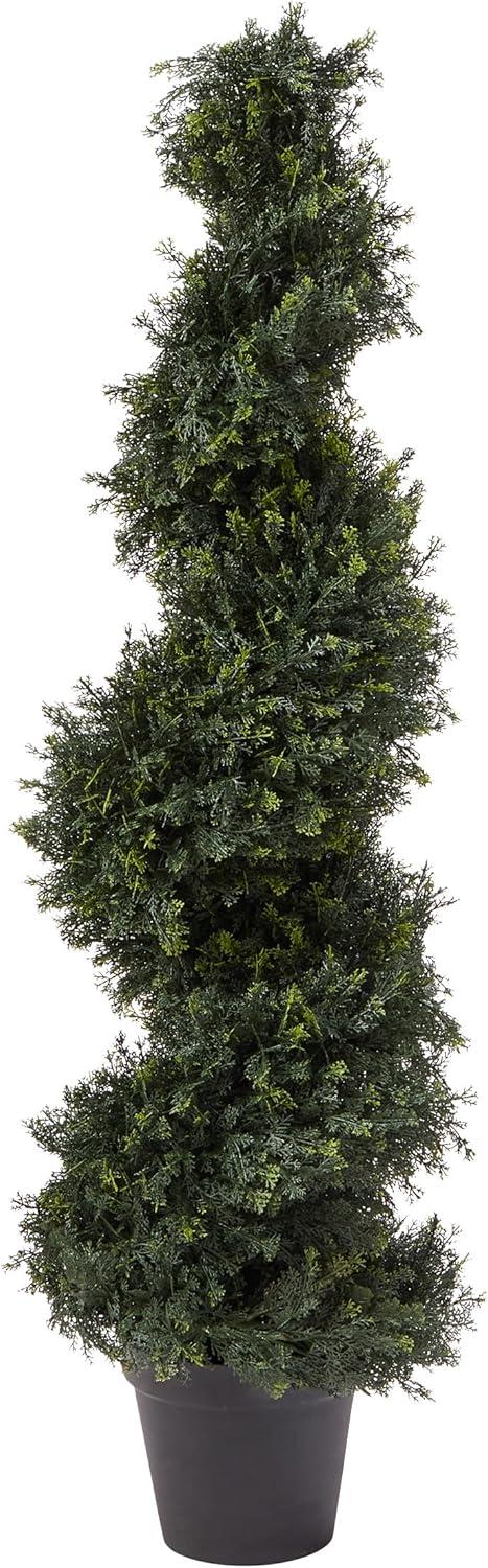 imageArtificial Tree  4FT Spiral Cypress Topiary Tree with Pot  UVProtected Indoor or Outdoor Fake Plants for Home or Porch Decor by Pure GardenGreen