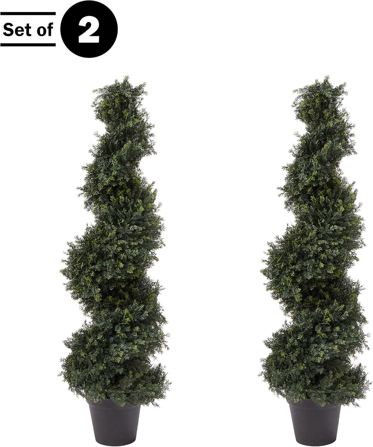 imageArtificial Tree  4FT Spiral Cypress Topiary Tree with Pot  UVProtected Indoor or Outdoor Fake Plants for Home or Porch Decor by Pure GardenGreen