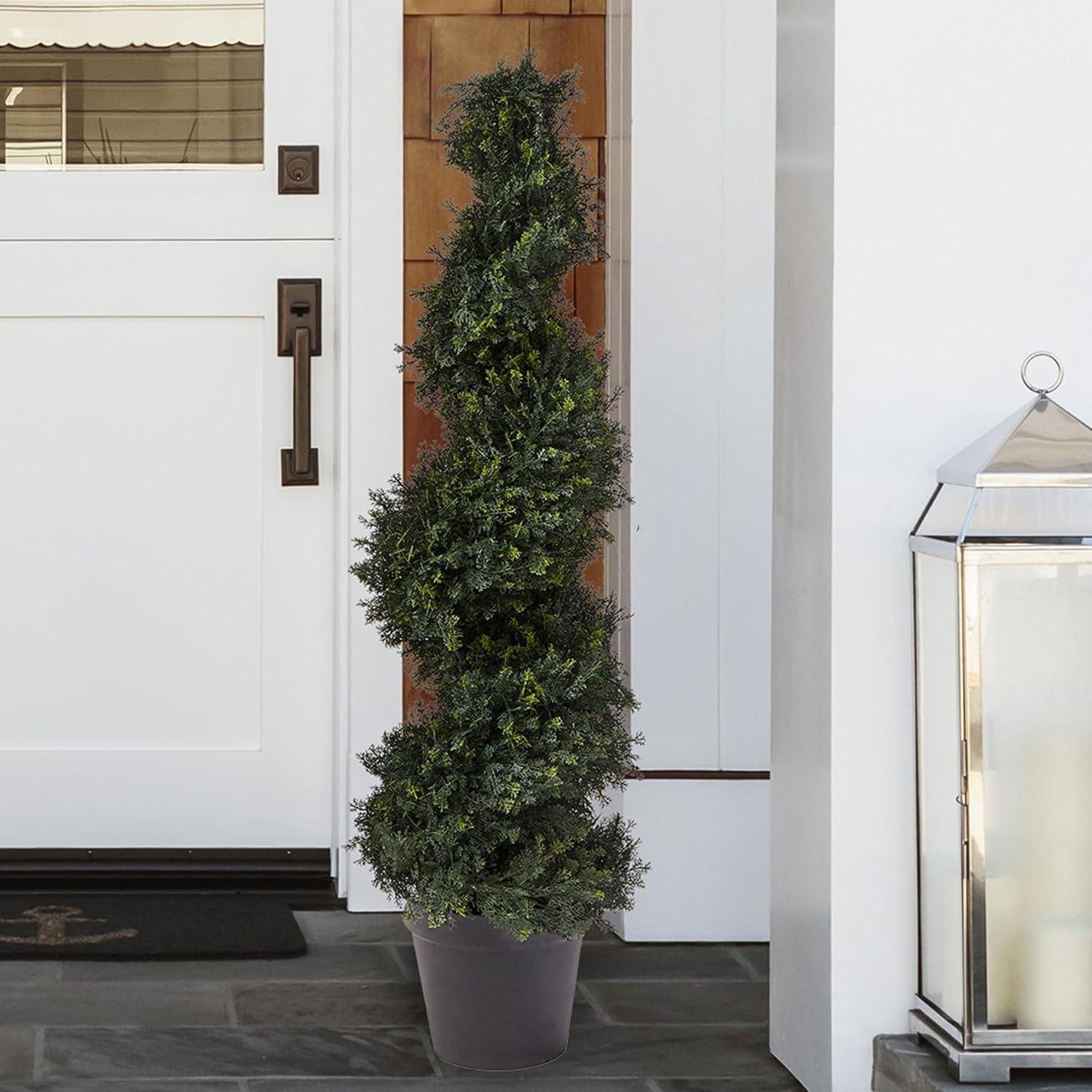 imageArtificial Tree  4FT Spiral Cypress Topiary Tree with Pot  UVProtected Indoor or Outdoor Fake Plants for Home or Porch Decor by Pure GardenGreen