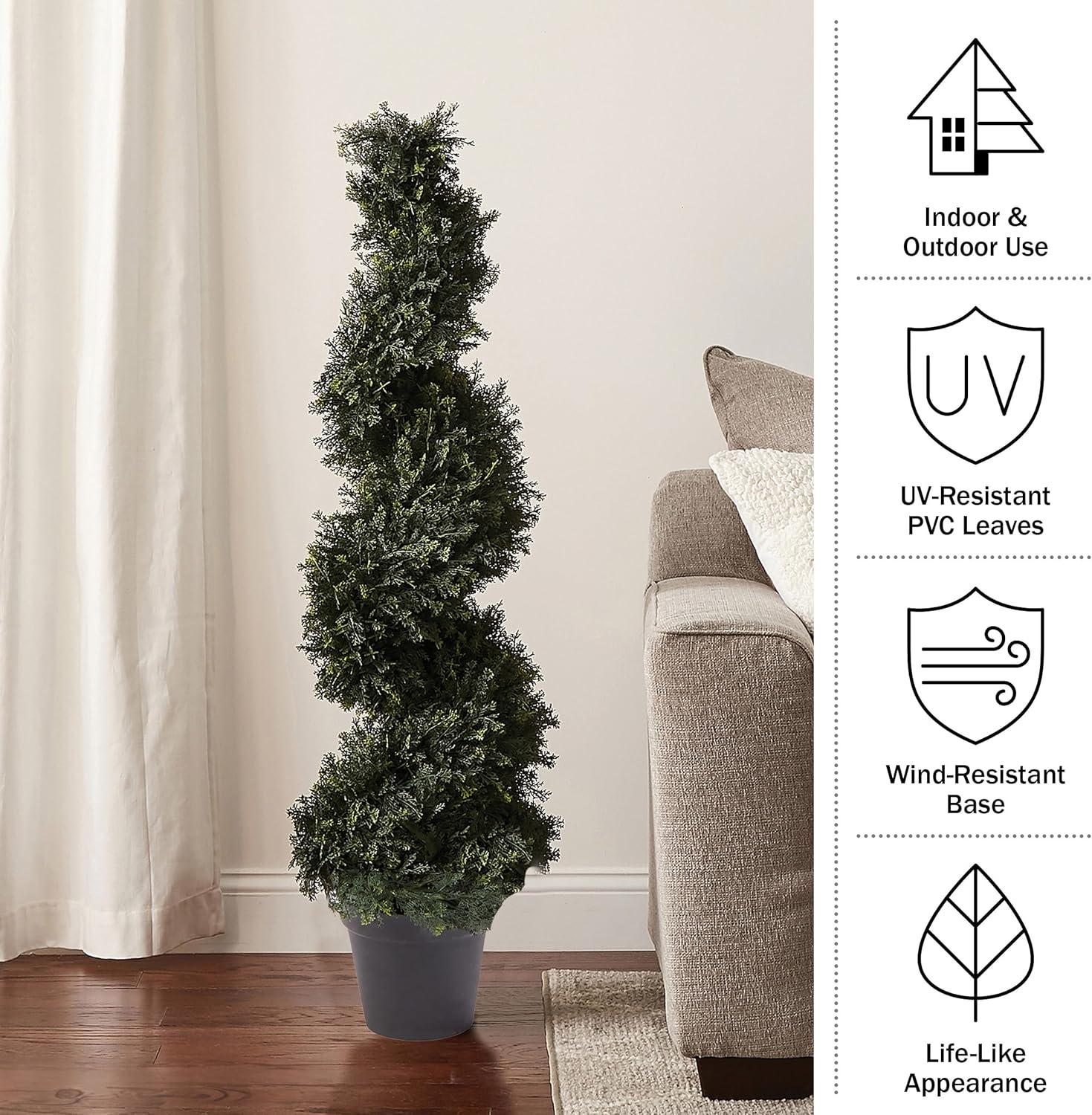 imageArtificial Tree  4FT Spiral Cypress Topiary Tree with Pot  UVProtected Indoor or Outdoor Fake Plants for Home or Porch Decor by Pure GardenGreen