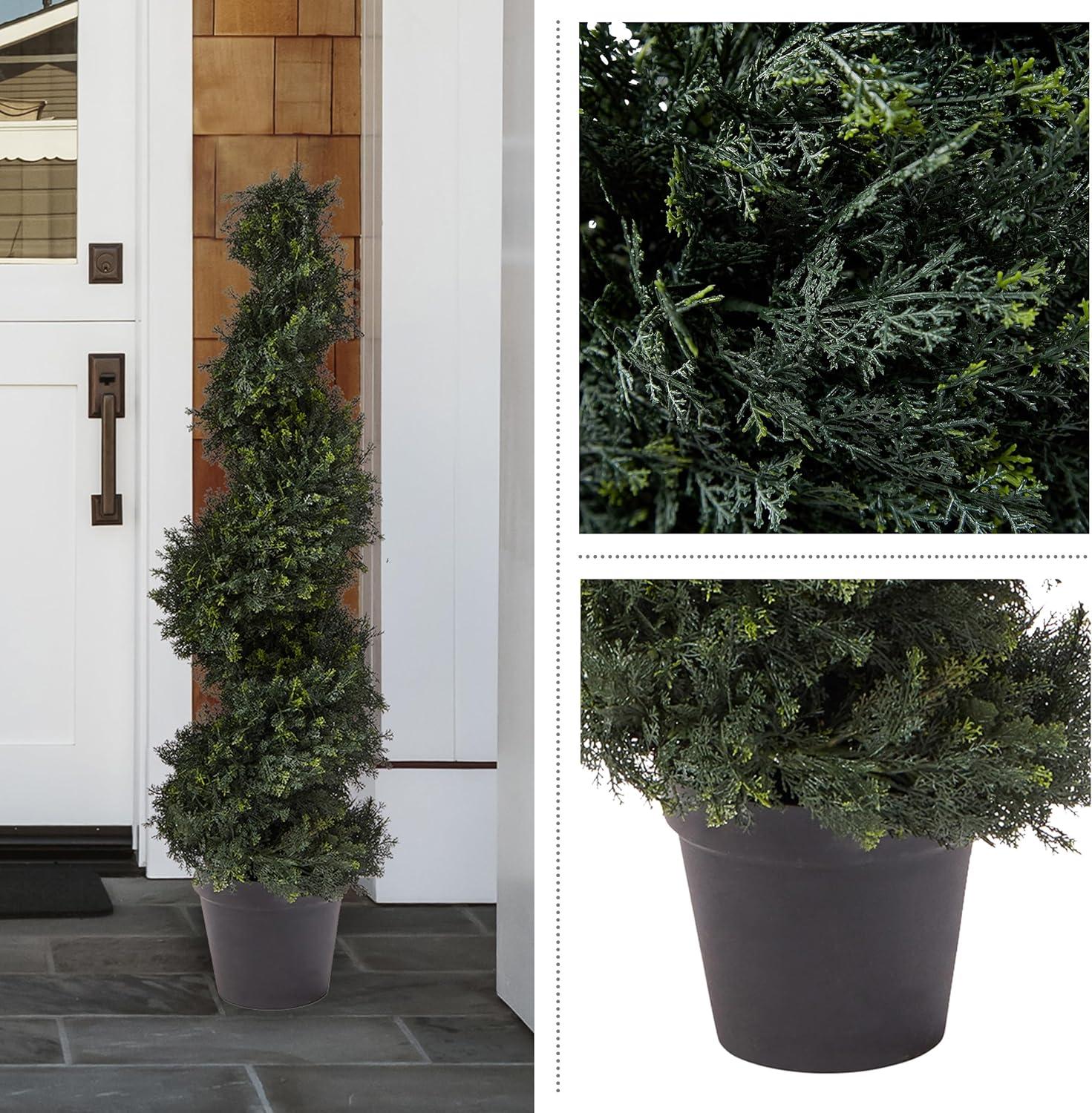 imageArtificial Tree  4FT Spiral Cypress Topiary Tree with Pot  UVProtected Indoor or Outdoor Fake Plants for Home or Porch Decor by Pure GardenGreen