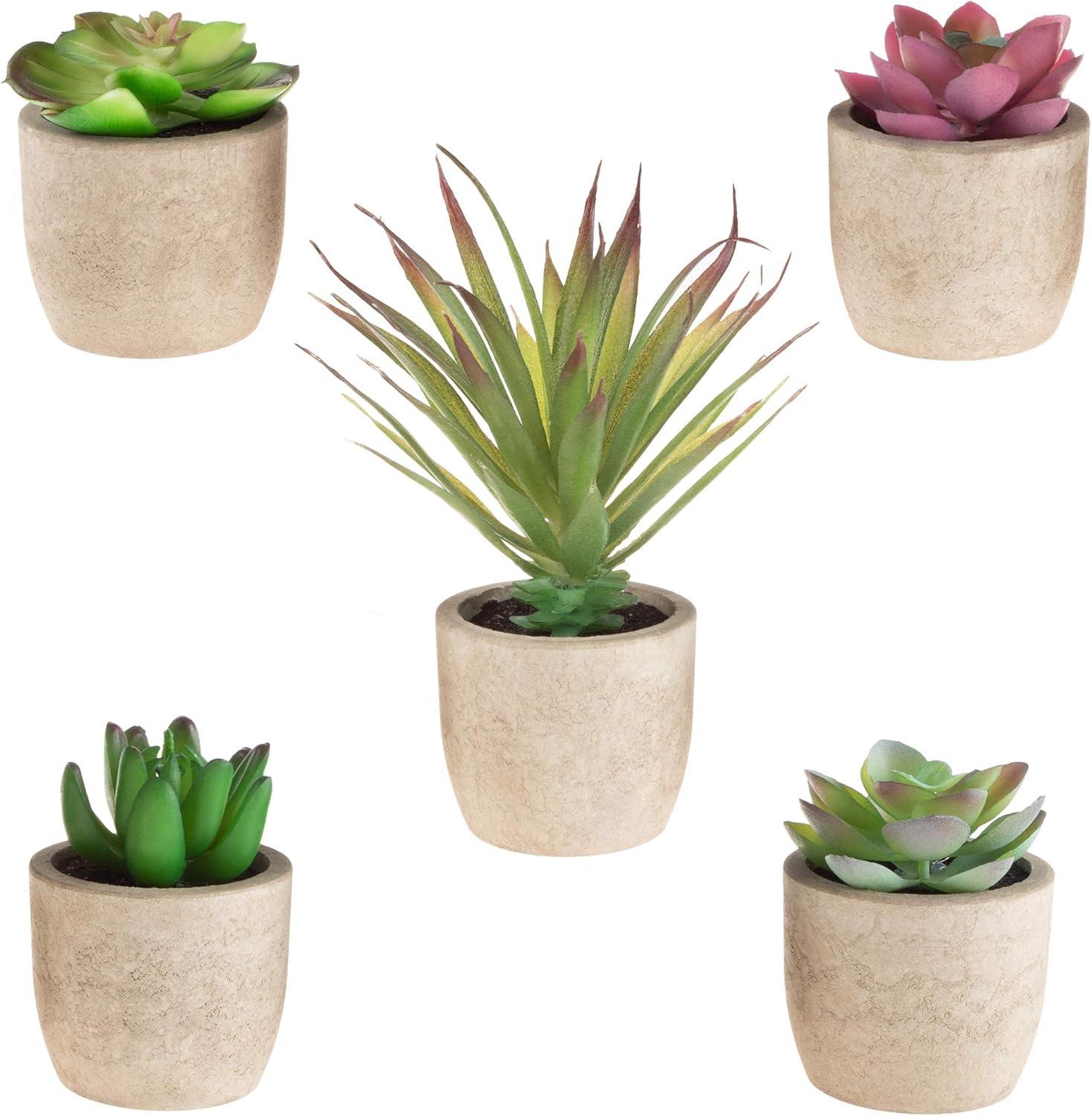 imageFaux Succulents  Assorted Lifelike Plastic Greenery Arrangements Decorative Ceramic Pots for Indoor Home or Office Dcor by Pure Garden Set of 4Brown Bowls