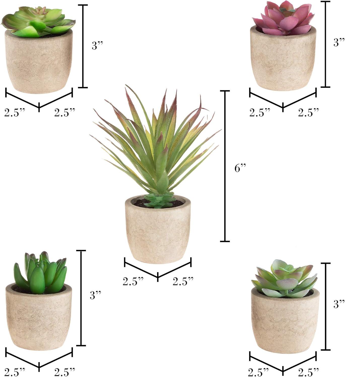 imageFaux Succulents  Assorted Lifelike Plastic Greenery Arrangements Decorative Ceramic Pots for Indoor Home or Office Dcor by Pure Garden Set of 4Brown Bowls