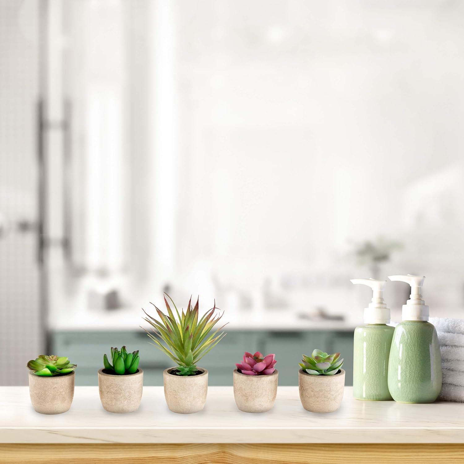 imageFaux Succulents  Assorted Lifelike Plastic Greenery Arrangements Decorative Ceramic Pots for Indoor Home or Office Dcor by Pure Garden Set of 4Brown Bowls