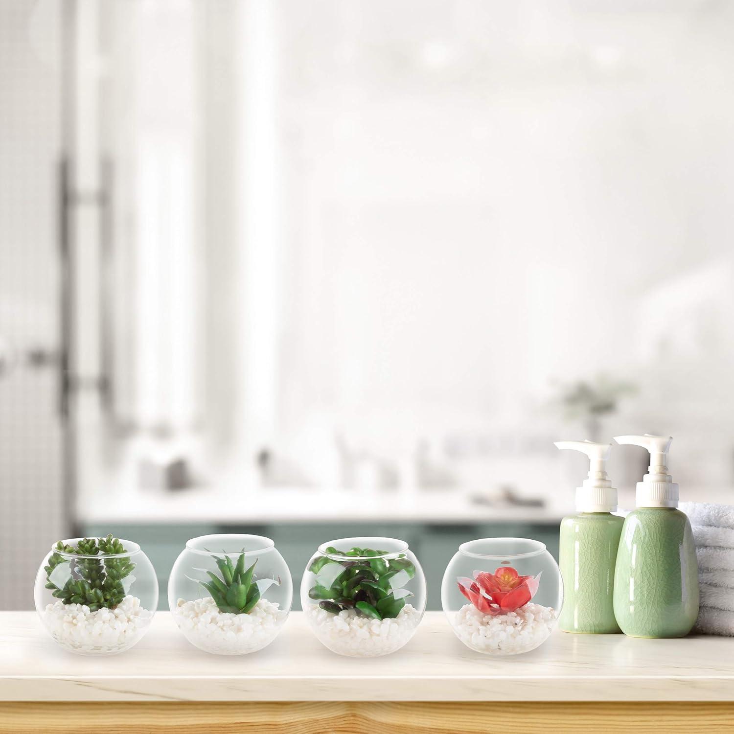 imageFaux Succulents  Assorted Lifelike Plastic Greenery Arrangements Decorative Ceramic Pots for Indoor Home or Office Dcor by Pure Garden Set of 4Clear Bowls