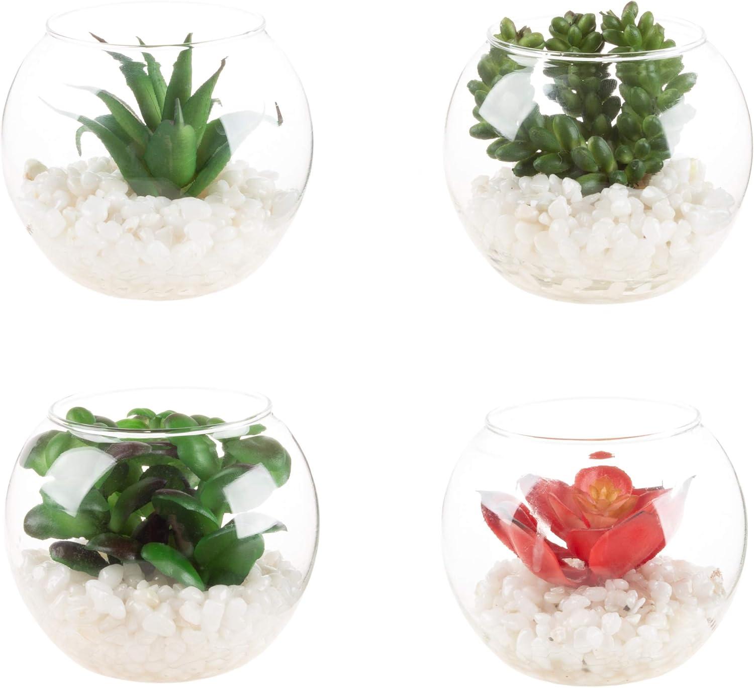 imageFaux Succulents  Assorted Lifelike Plastic Greenery Arrangements Decorative Ceramic Pots for Indoor Home or Office Dcor by Pure Garden Set of 4Clear Bowls