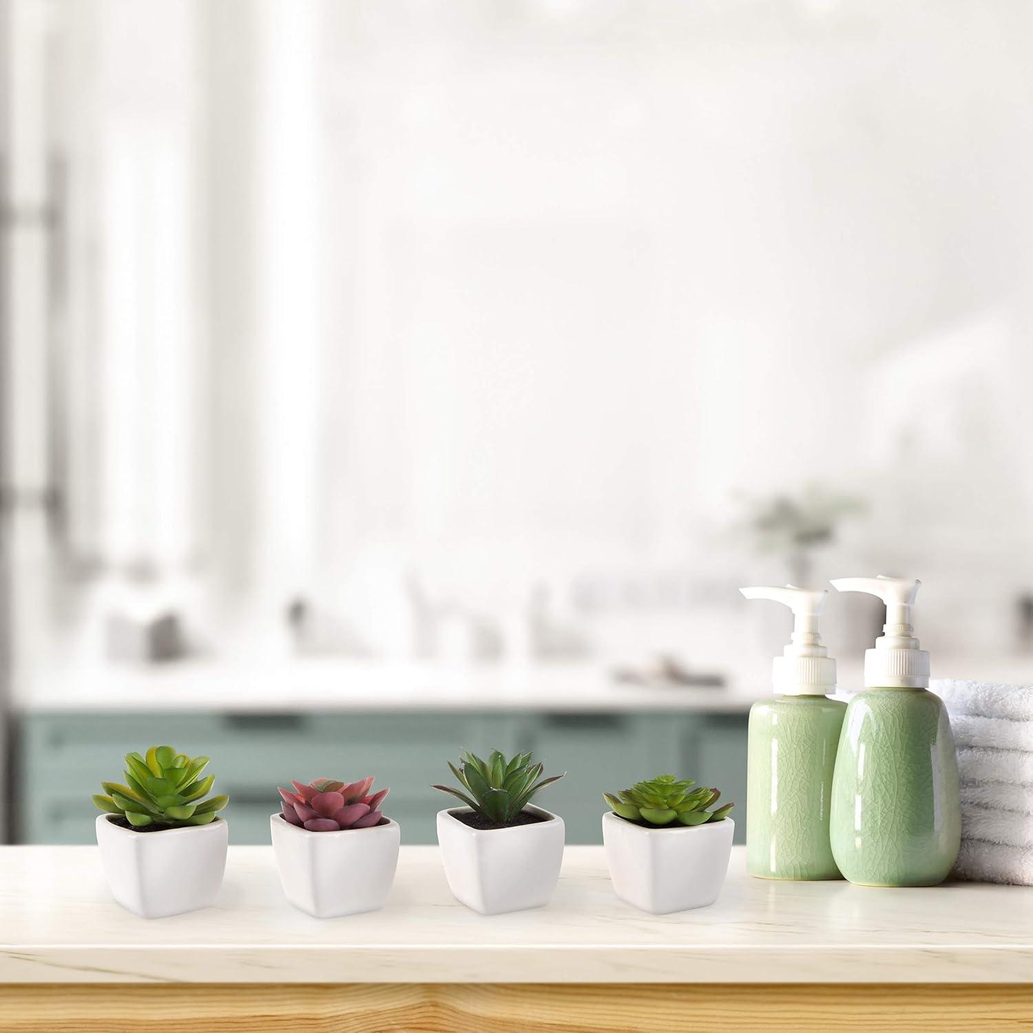 imageFaux Succulents  Assorted Lifelike Plastic Greenery Arrangements Decorative Ceramic Pots for Indoor Home or Office Dcor by Pure Garden Set of 4White Bowls