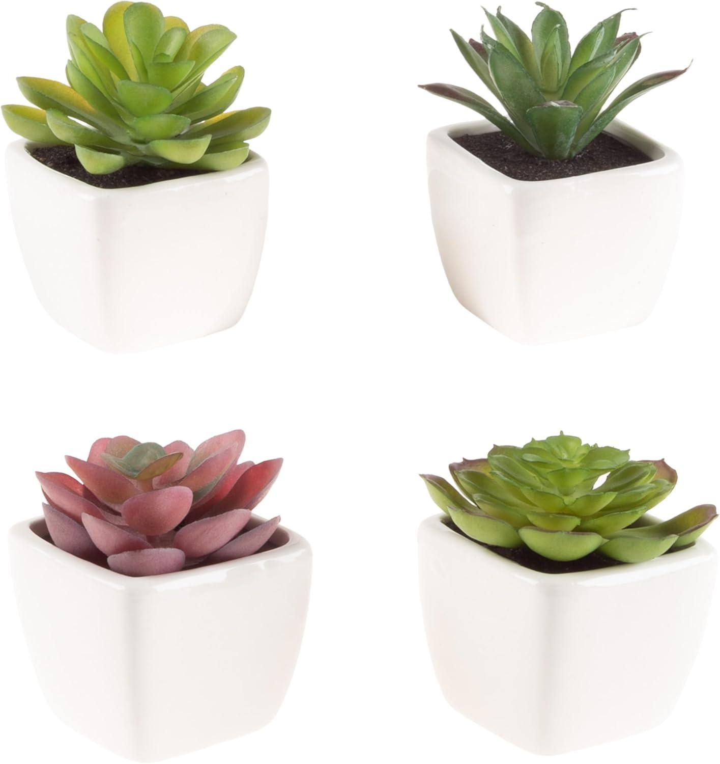 imageFaux Succulents  Assorted Lifelike Plastic Greenery Arrangements Decorative Ceramic Pots for Indoor Home or Office Dcor by Pure Garden Set of 4White Bowls