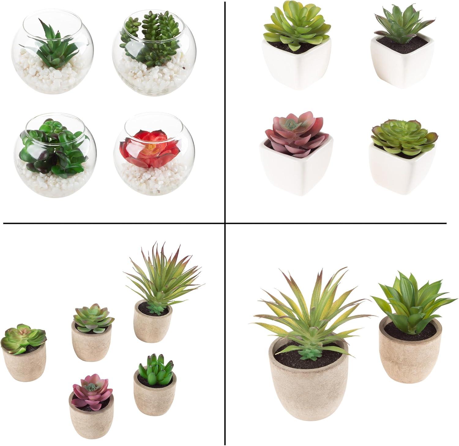 imageFaux Succulents  Assorted Lifelike Plastic Greenery Arrangements Decorative Ceramic Pots for Indoor Home or Office Dcor by Pure Garden Set of 4White Bowls