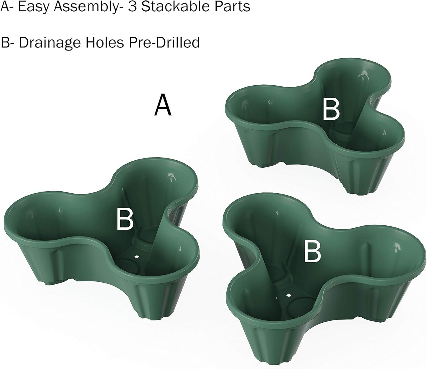 imagePURE GARDEN Set of 3 Stacking Planter Tower  3Tier Space Saving Flower Pots  IndoorOutdoor Vertical Herb and Vegetable Planter Sand StoneHunter Green