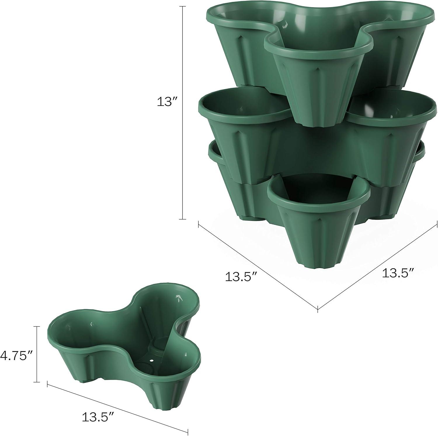 imagePURE GARDEN Set of 3 Stacking Planter Tower  3Tier Space Saving Flower Pots  IndoorOutdoor Vertical Herb and Vegetable Planter Sand StoneHunter Green