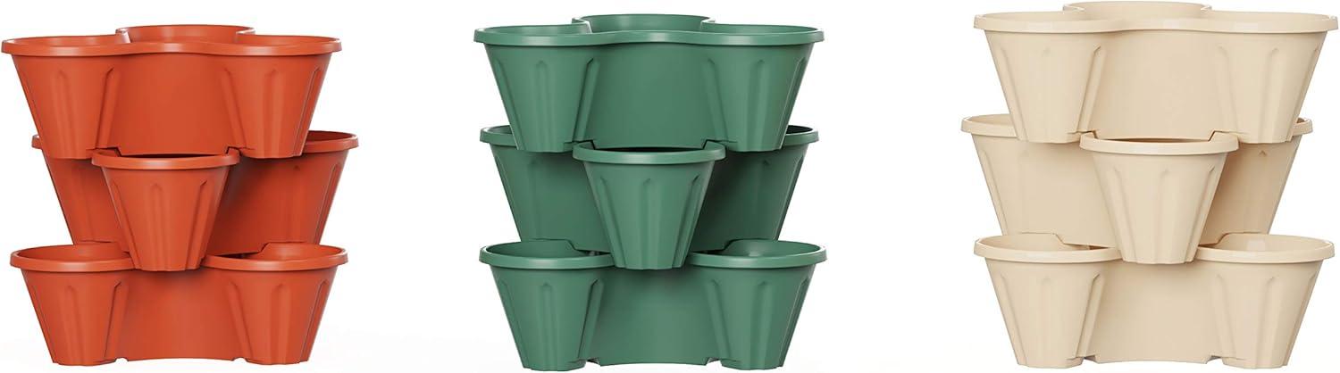 imagePURE GARDEN Set of 3 Stacking Planter Tower  3Tier Space Saving Flower Pots  IndoorOutdoor Vertical Herb and Vegetable Planter Sand StoneSand Stone