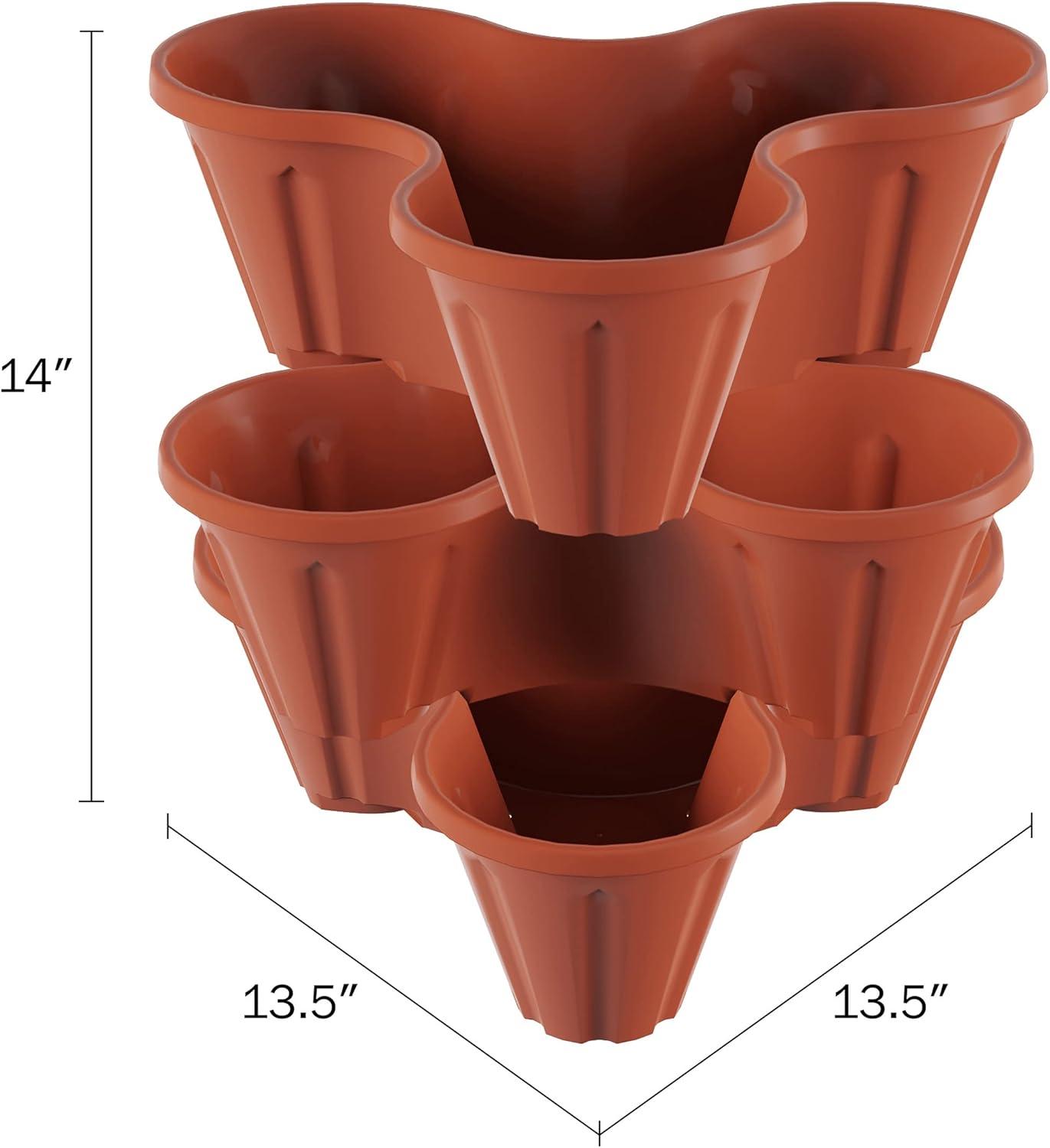 imagePURE GARDEN Set of 3 Stacking Planter Tower  3Tier Space Saving Flower Pots  IndoorOutdoor Vertical Herb and Vegetable Planter Sand StoneTerracotta