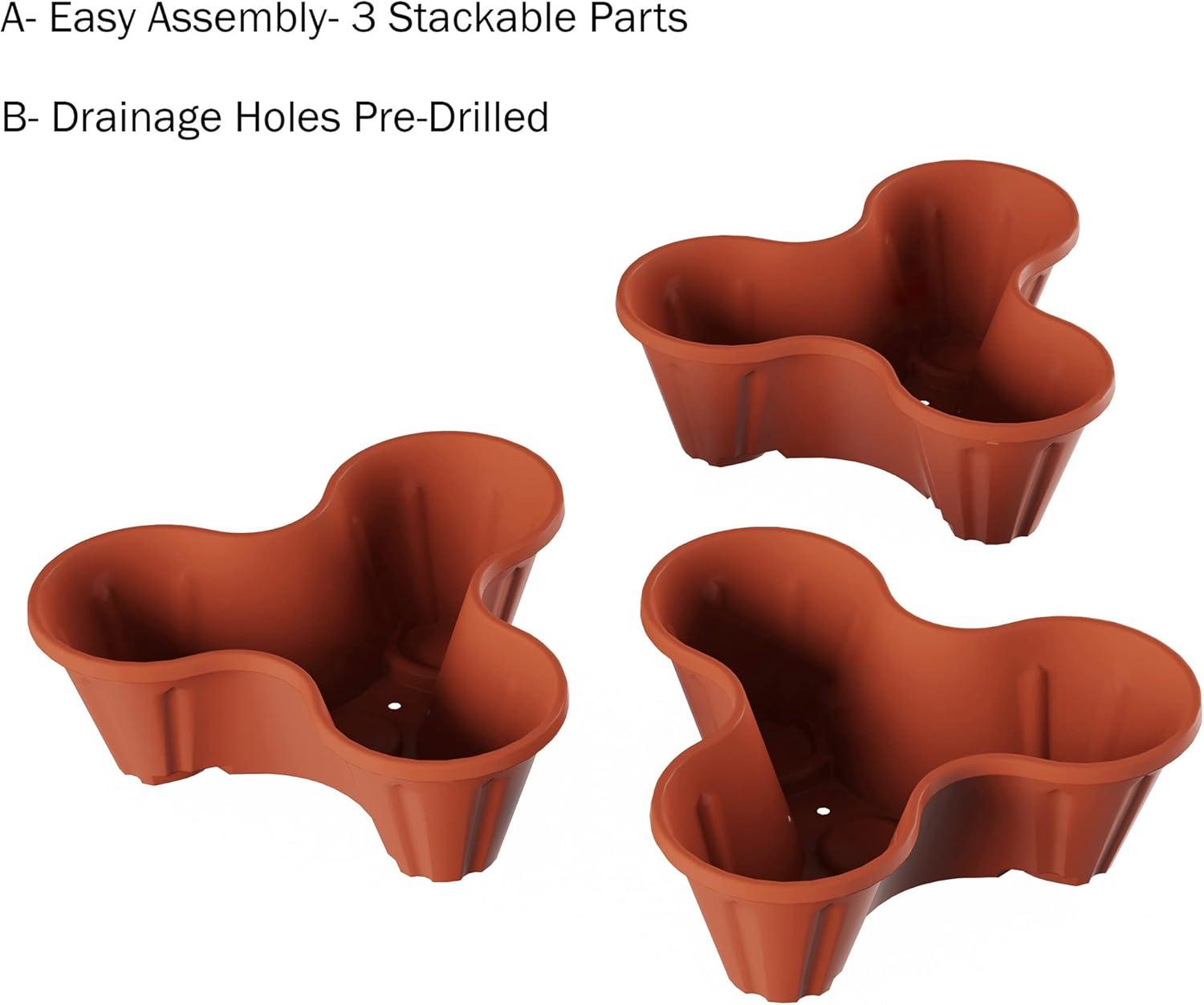 imagePURE GARDEN Set of 3 Stacking Planter Tower  3Tier Space Saving Flower Pots  IndoorOutdoor Vertical Herb and Vegetable Planter Sand StoneTerracotta