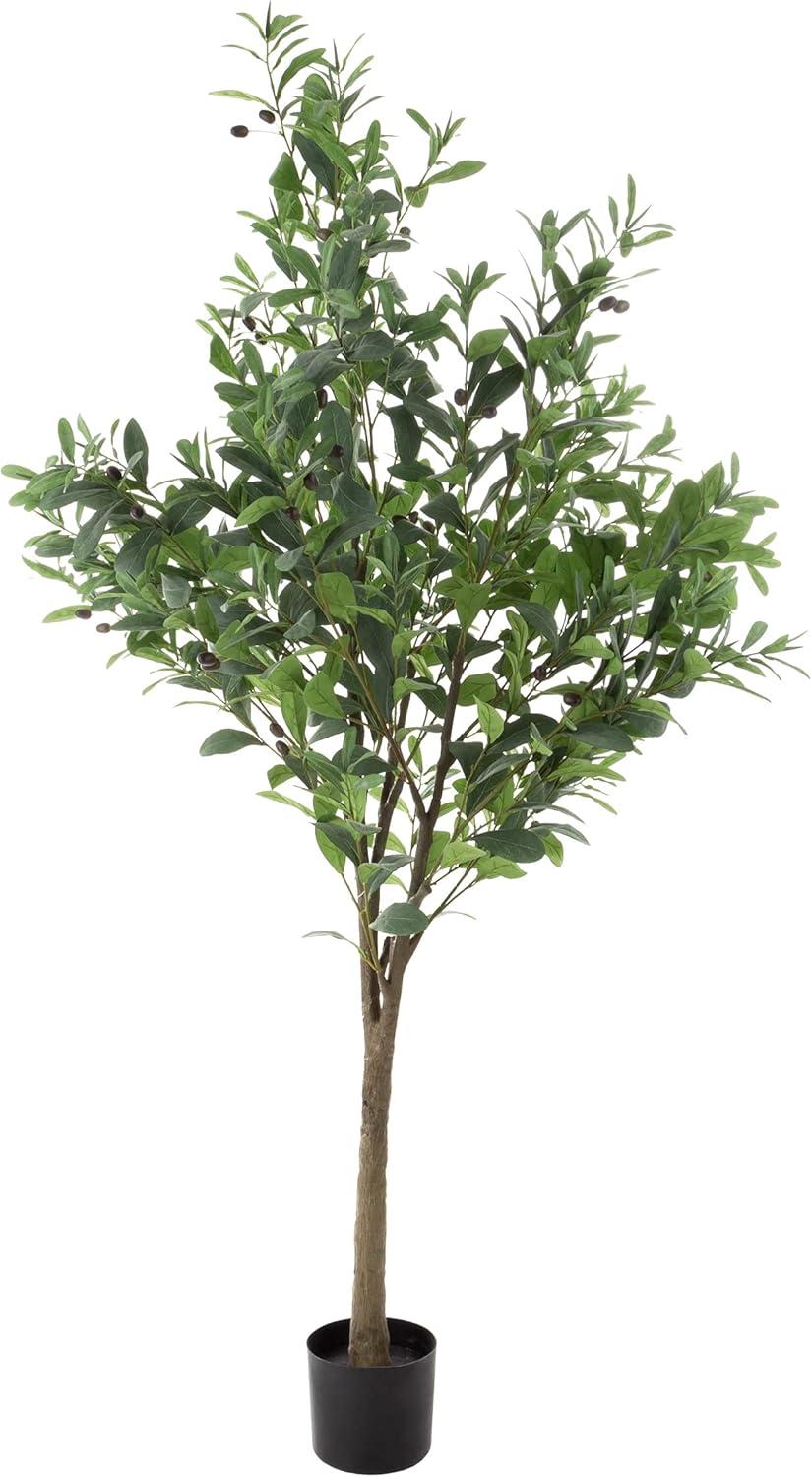 imagePure Garden Artificial Olive Tree  6Foot Potted Faux Plant with Fruit for Home or Office Decoration  Natural Looking Polyester LeavesGreen
