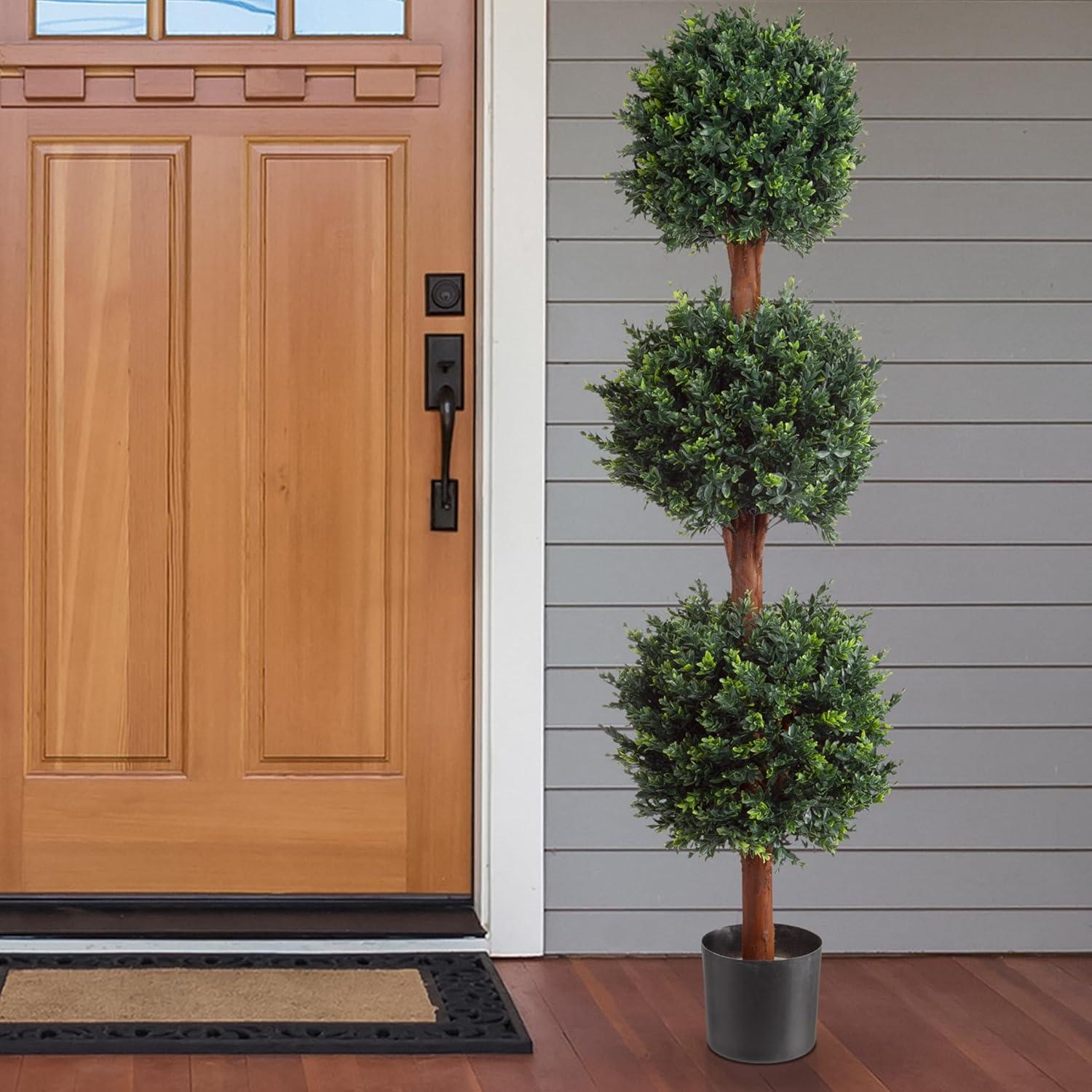 imagePure Garden Artificial Tree  5FT Faux Hedyotis Topiary Ball Plant in Weighted Pot  Fake Plants for Indoor Display or Front Porch Decorations5ft