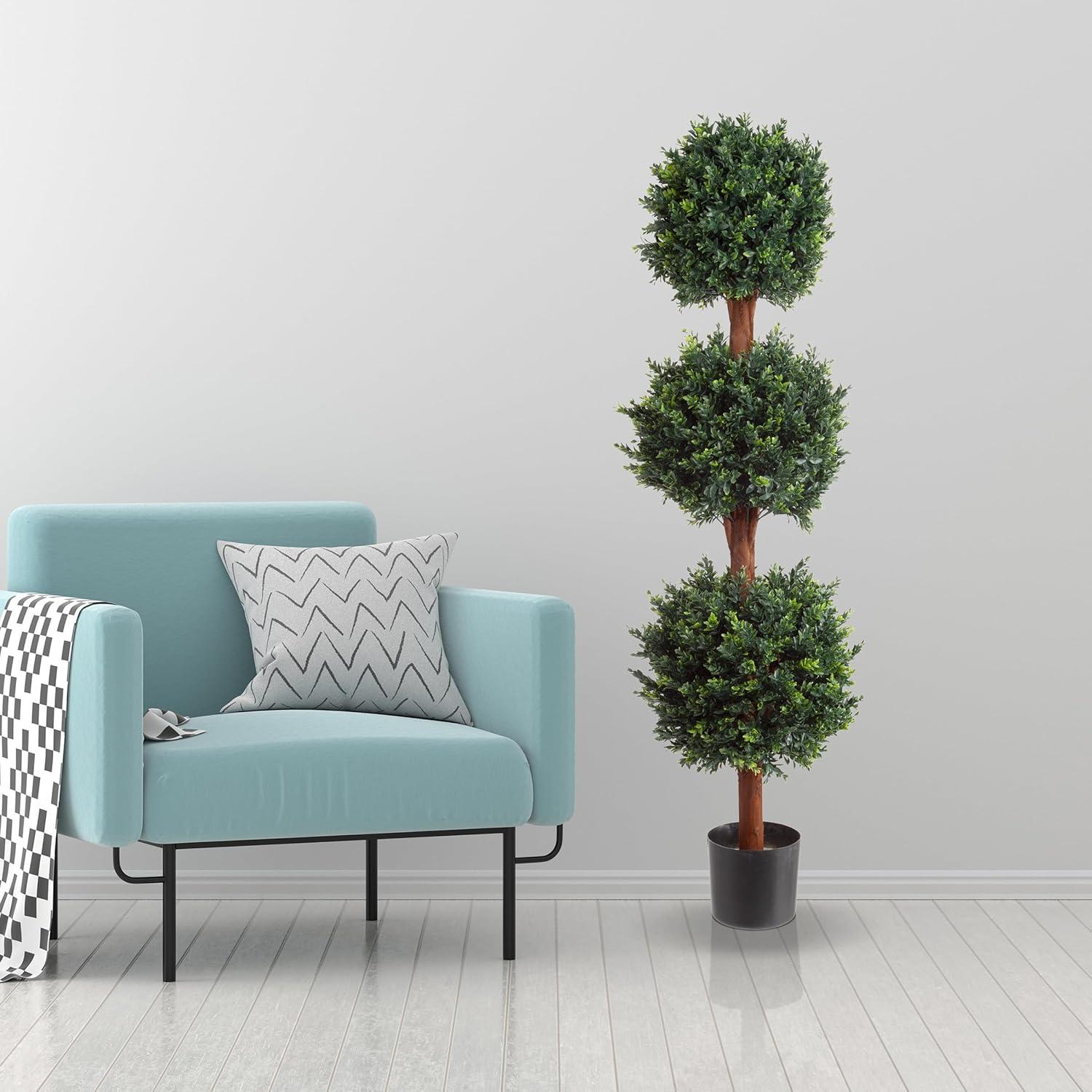imagePure Garden Artificial Tree  5FT Faux Hedyotis Topiary Ball Plant in Weighted Pot  Fake Plants for Indoor Display or Front Porch Decorations60 Set of 2