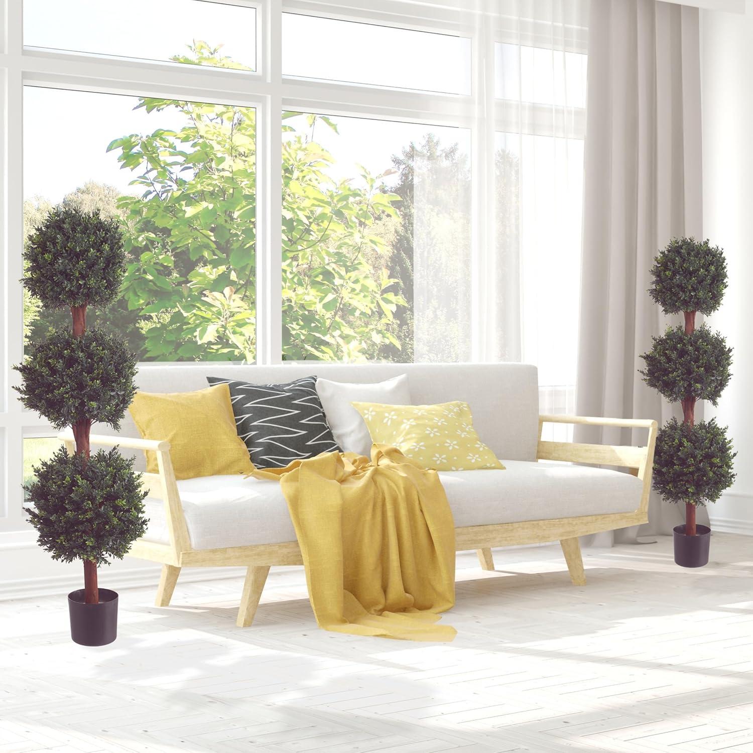 imagePure Garden Artificial Tree  5FT Faux Hedyotis Topiary Ball Plant in Weighted Pot  Fake Plants for Indoor Display or Front Porch Decorations60 Set of 2
