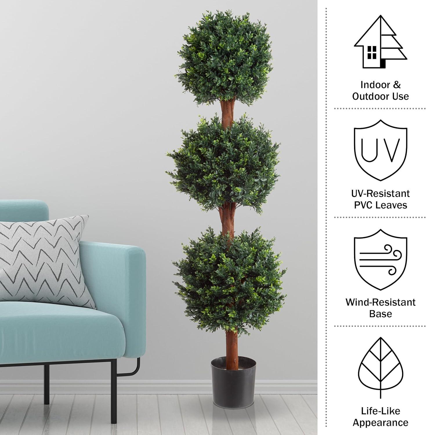 imagePure Garden Artificial Tree  5FT Faux Hedyotis Topiary Ball Plant in Weighted Pot  Fake Plants for Indoor Display or Front Porch Decorations60 Set of 2