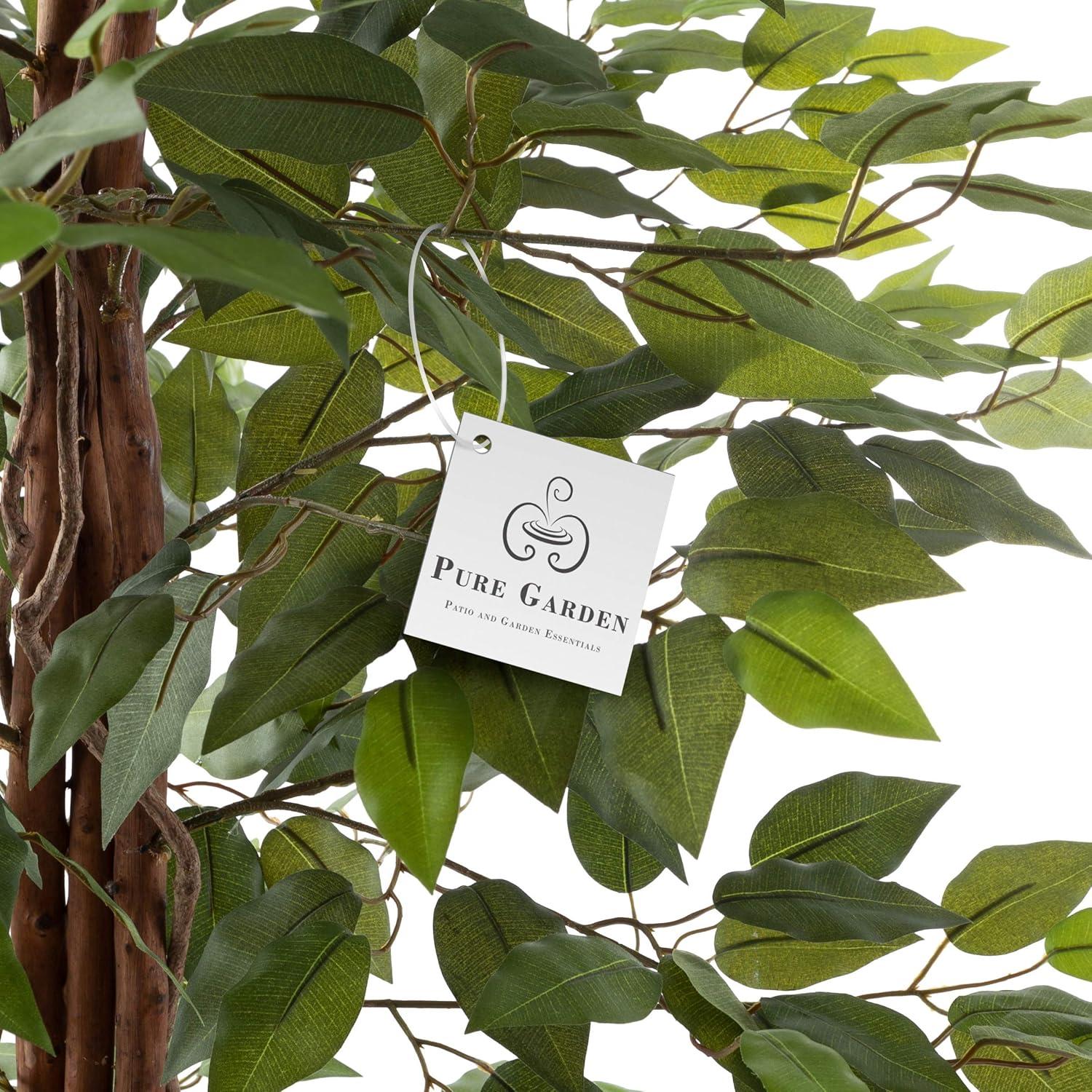 imagePure Garden Ficus Artificial Tree80Inch Potted Faux Silk Tree with Natural Looking Leaves for Office or Home DecorRealistic Indoor Plants 80quot Green