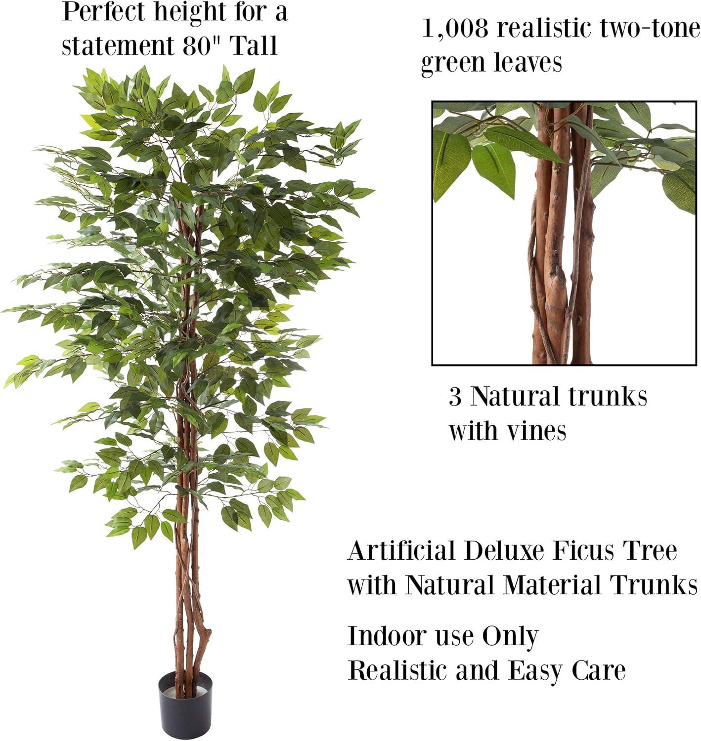 imagePure Garden Ficus Artificial Tree80Inch Potted Faux Silk Tree with Natural Looking Leaves for Office or Home DecorRealistic Indoor Plants 80quot Green