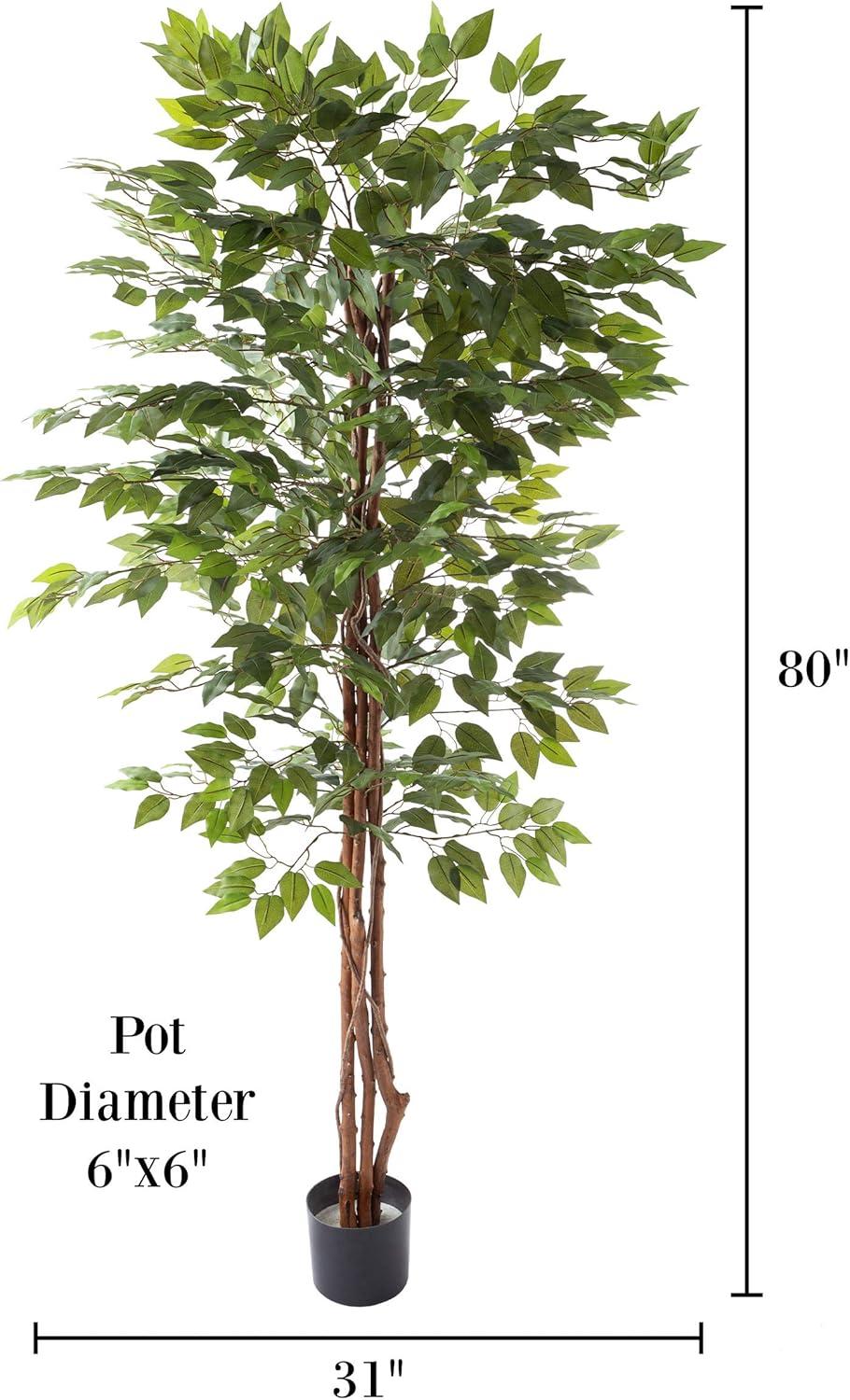 imagePure Garden Ficus Artificial Tree80Inch Potted Faux Silk Tree with Natural Looking Leaves for Office or Home DecorRealistic Indoor Plants 80quot Green