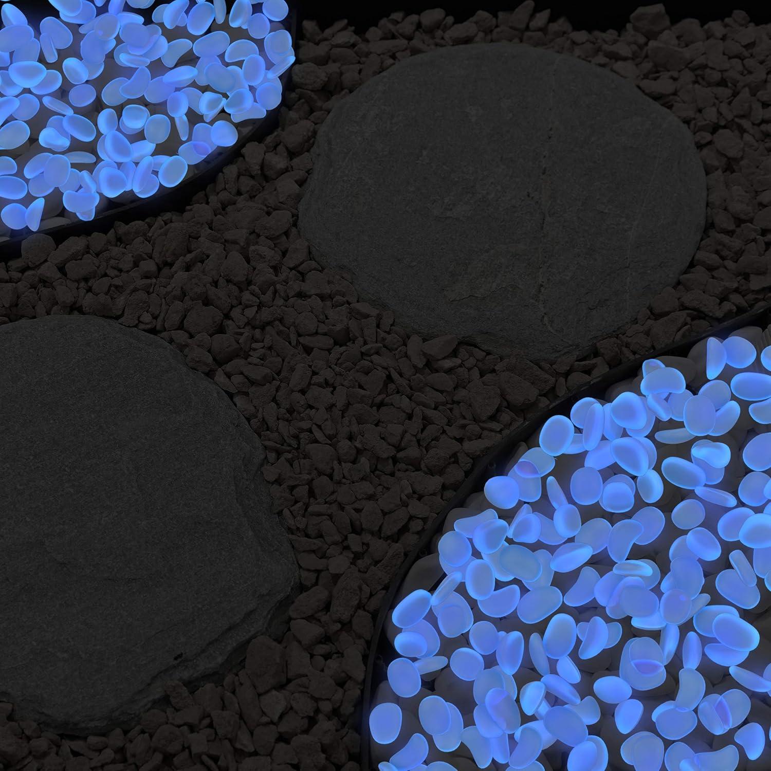 imagePure Garden GlowinTheDark Solar Pebble Lights 200 Ct Yellow Decorative Rocks for Flower Beds Walkways and PatiosBlue