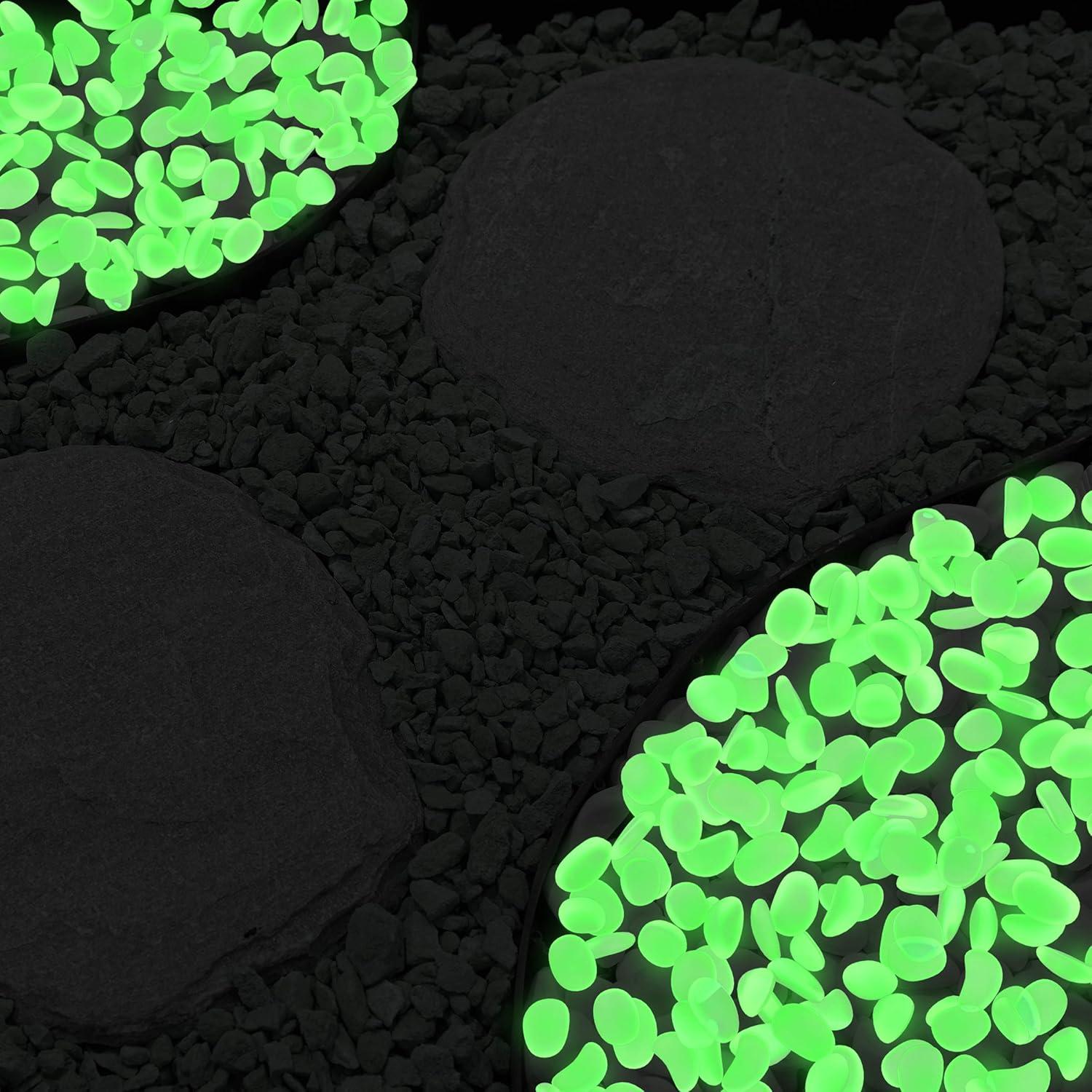 imagePure Garden GlowinTheDark Solar Pebble Lights 200 Ct Yellow Decorative Rocks for Flower Beds Walkways and PatiosGreen