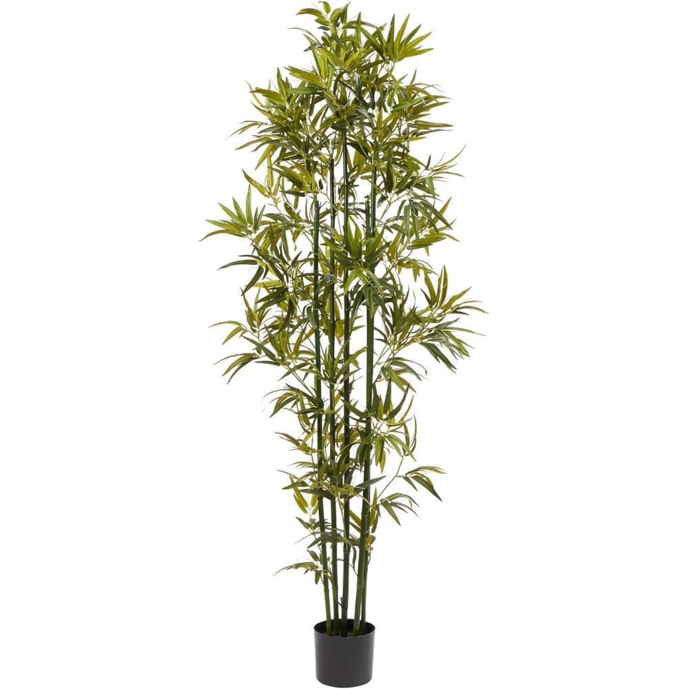 imageArtificial Bamboo Tree  6FT Fake Plant with Adjustable Leaves and Pot  Faux Plants Indoor for Home Restaurant or Office Dcor by Pure GardenGreen Trunk