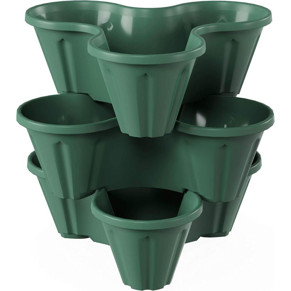 imagePURE GARDEN Set of 3 Stacking Planter Tower  3Tier Space Saving Flower Pots  IndoorOutdoor Vertical Herb and Vegetable Planter Sand StoneHunter Green