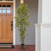imageArtificial Bamboo Tree  6FT Fake Plant with Adjustable Leaves and Pot  Faux Plants Indoor for Home Restaurant or Office Dcor by Pure GardenGreen Trunk