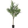 imagePure Garden Artificial Olive Tree  6Foot Potted Faux Plant with Fruit for Home or Office Decoration  Natural Looking Polyester LeavesGreen