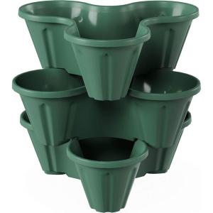 imagePURE GARDEN Set of 3 Stacking Planter Tower  3Tier Space Saving Flower Pots  IndoorOutdoor Vertical Herb and Vegetable Planter Sand StoneHunter Green