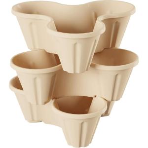 imagePURE GARDEN Set of 3 Stacking Planter Tower  3Tier Space Saving Flower Pots  IndoorOutdoor Vertical Herb and Vegetable Planter Sand StoneSand Stone