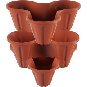 imagePURE GARDEN Set of 3 Stacking Planter Tower  3Tier Space Saving Flower Pots  IndoorOutdoor Vertical Herb and Vegetable Planter Sand StoneTerracotta