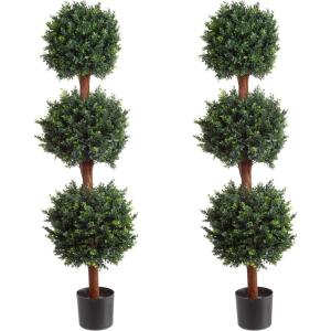 imagePure Garden Artificial Tree  5FT Faux Hedyotis Topiary Ball Plant in Weighted Pot  Fake Plants for Indoor Display or Front Porch Decorations60 Set of 2