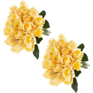 imageRose Artificial Flowers  24Pc Real Touch 115Inch Fake Flower Set with Stems for Home Decor Wedding or BridalBaby Showers by Pure Garden YellowYellow