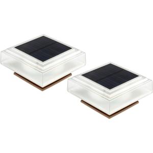 imagePure Garden 2Pack Warm Solar Powered Deck Fence Post Cap Lights  Waterproof LED 6x6 5x5 or 4x4 for Wooden or Vinyl Fence Post Caps WhiteBrown