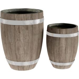 imagePure Garden Plant Pots  Lightweight Fiber Clay Whiskey Barrel Planter Flower Pots  13 and 94 Dia Large Outdoor Planters  Plant Pot Set of 2Gray