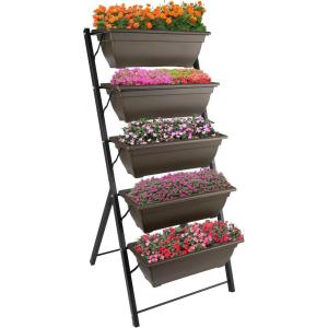 imagePure Garden Raised Garden Beds  5 Tier Vertical Garden Planter  Planters for Outdoor Plants  Gardening and Greenhouse Accessories Brown
