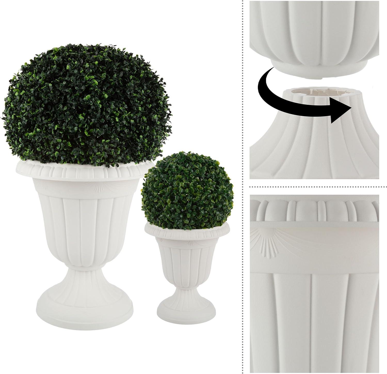 imagePure Garden Outdoor Planter 2Pack  Large and Small Urn Planters  Plastic Plant Pots for Indoor Outdoor or Front Porch Decor White