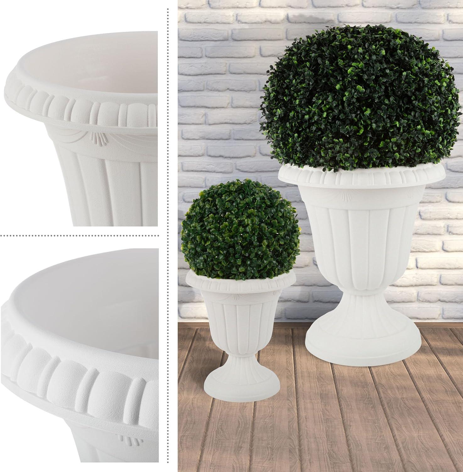 imagePure Garden Outdoor Planter 2Pack  Large and Small Urn Planters  Plastic Plant Pots for Indoor Outdoor or Front Porch Decor White