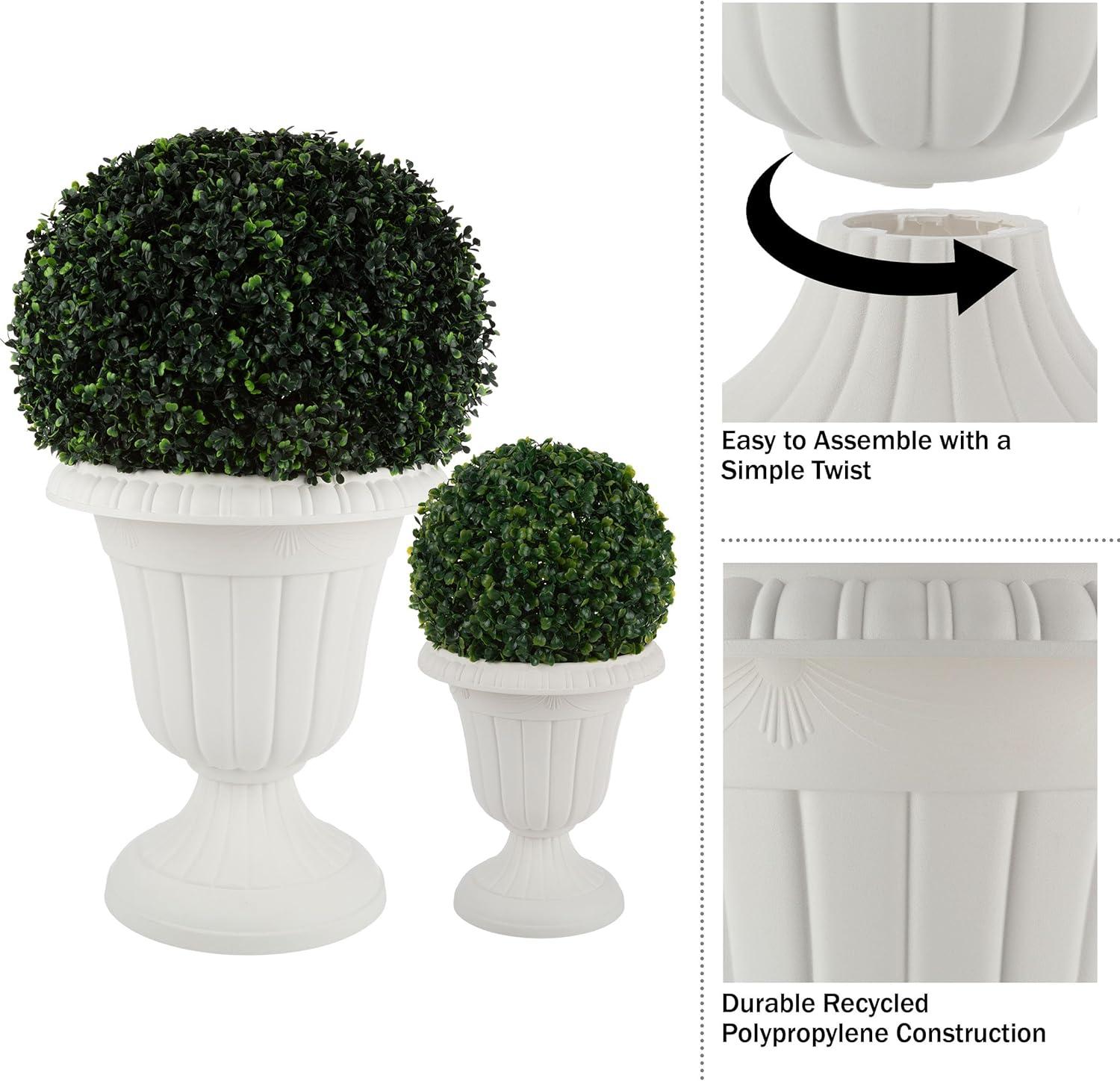 imagePure Garden Outdoor Planter 2Pack  Large and Small Urn Planters  Plastic Plant Pots for Indoor Outdoor or Front Porch Decor White