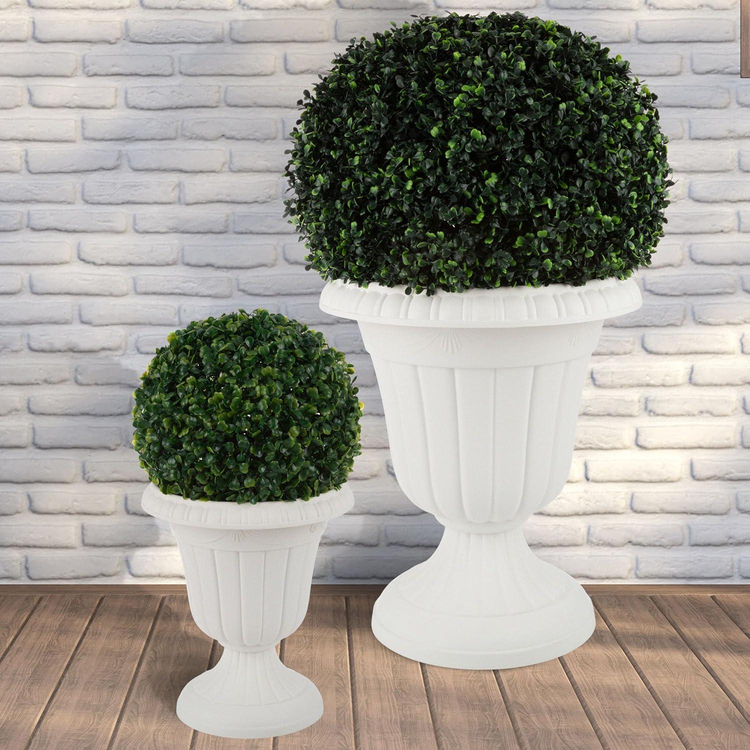 imagePure Garden Outdoor Planter 2Pack  Large and Small Urn Planters  Plastic Plant Pots for Indoor Outdoor or Front Porch Decor White